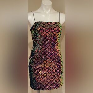 TOPSHOP Diamond Multicolor Spaghetti Strap Mini Dress Sz 4